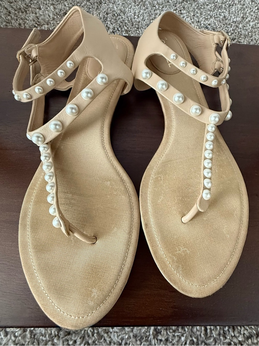 Chanel Nude Pearl-Embellished T-Strap Sandals - Women US9 - Picture 3 of 8